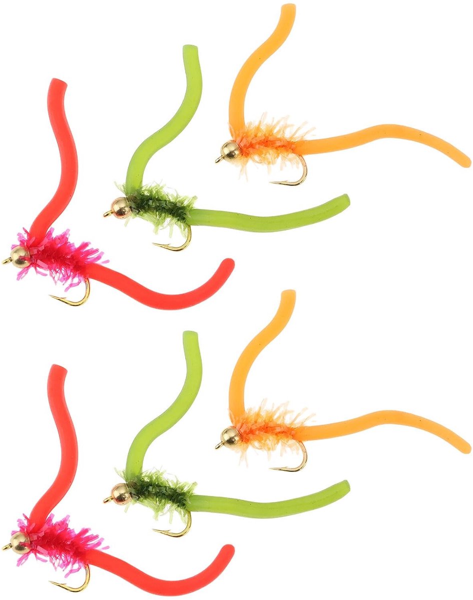 Set van 6 Wolfraam Kunstaas - Rood/Oranje/Groen - Maat 12 voor Effectieve Visvangst