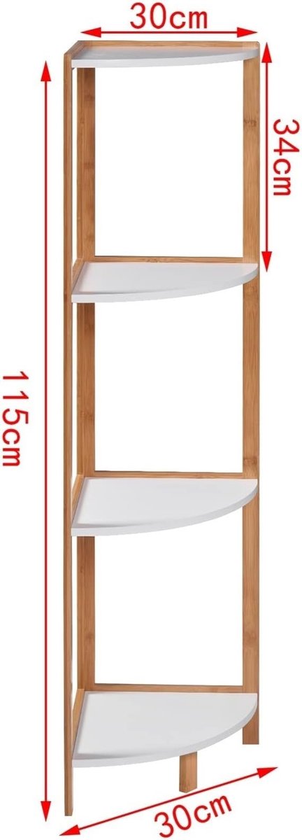 Eckrek 4-Laags Keuken & Badkamer Opbergrek – 30x30x115 cm – Multifunctioneel Hoek Rek voor Aanrecht, Woonkamer & Badkamer – Brass Kleur