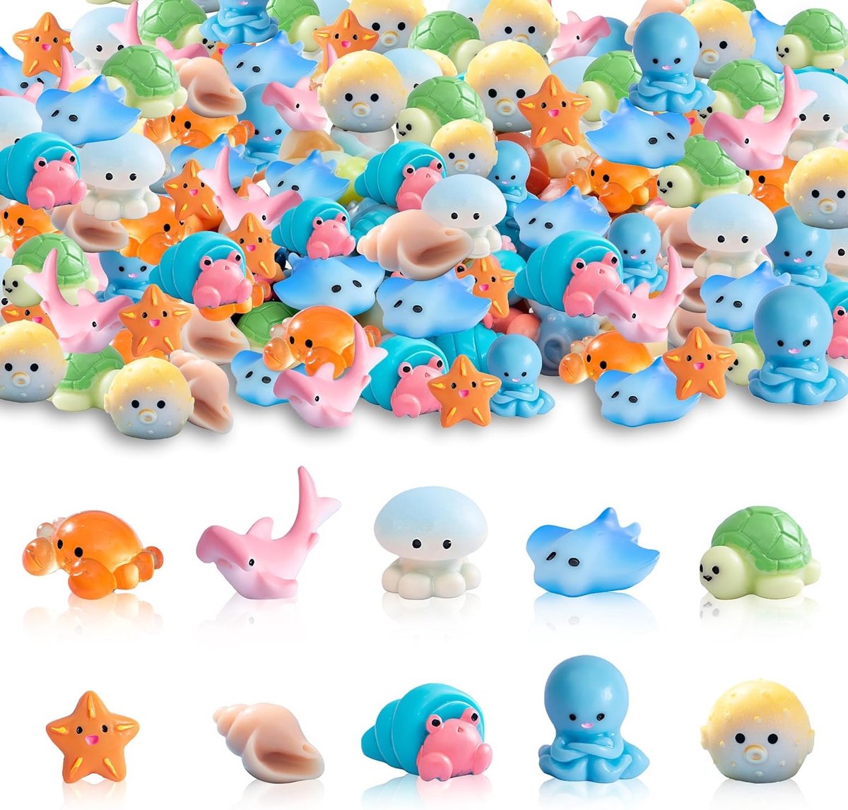 Miniatuur Zeedieren Set van 50 Stuks, Schattige Resin Ocean Figuren voor Aquarium Decoratie en DIY Landschappen