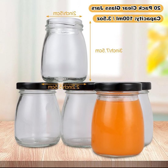 Set van 20 stuks 100ml glazen potjes met zwarte deksel voor yoghurt, jam, honing en mousse — afbeelding 5
