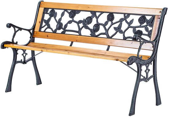 Banc de jardin Geargalaxy - Banc d'extérieur - Meuble de jardin - Banc de salon d'extérieur - Banc de salon - Banc de terrasse - Banc de jardin en bois et fonte - 127cm