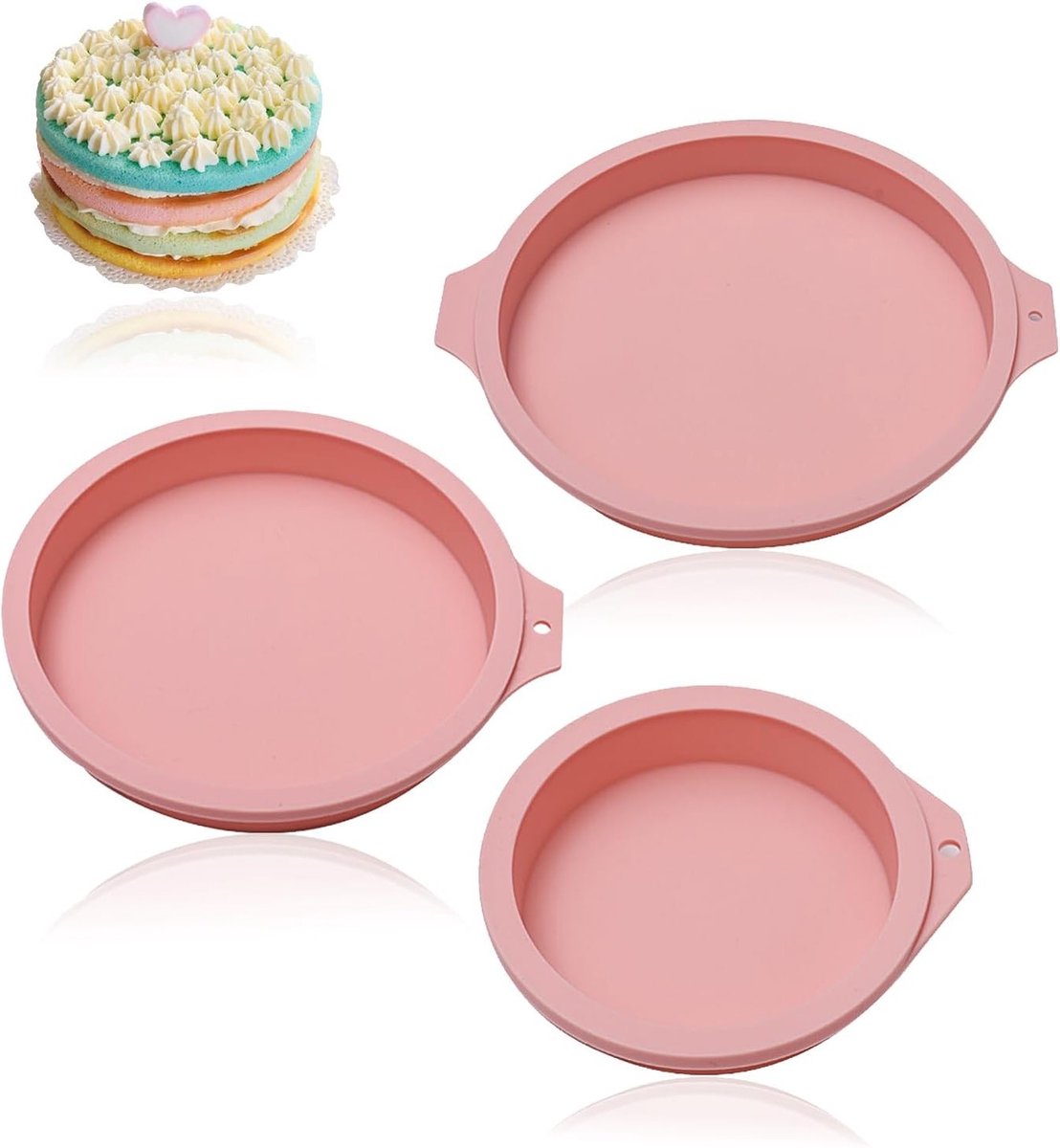 Ronde Silicone Taartvormen - 3 Stuks Non-Stick Bakvormen voor Taarten (10cm + 15cm + 20cm)