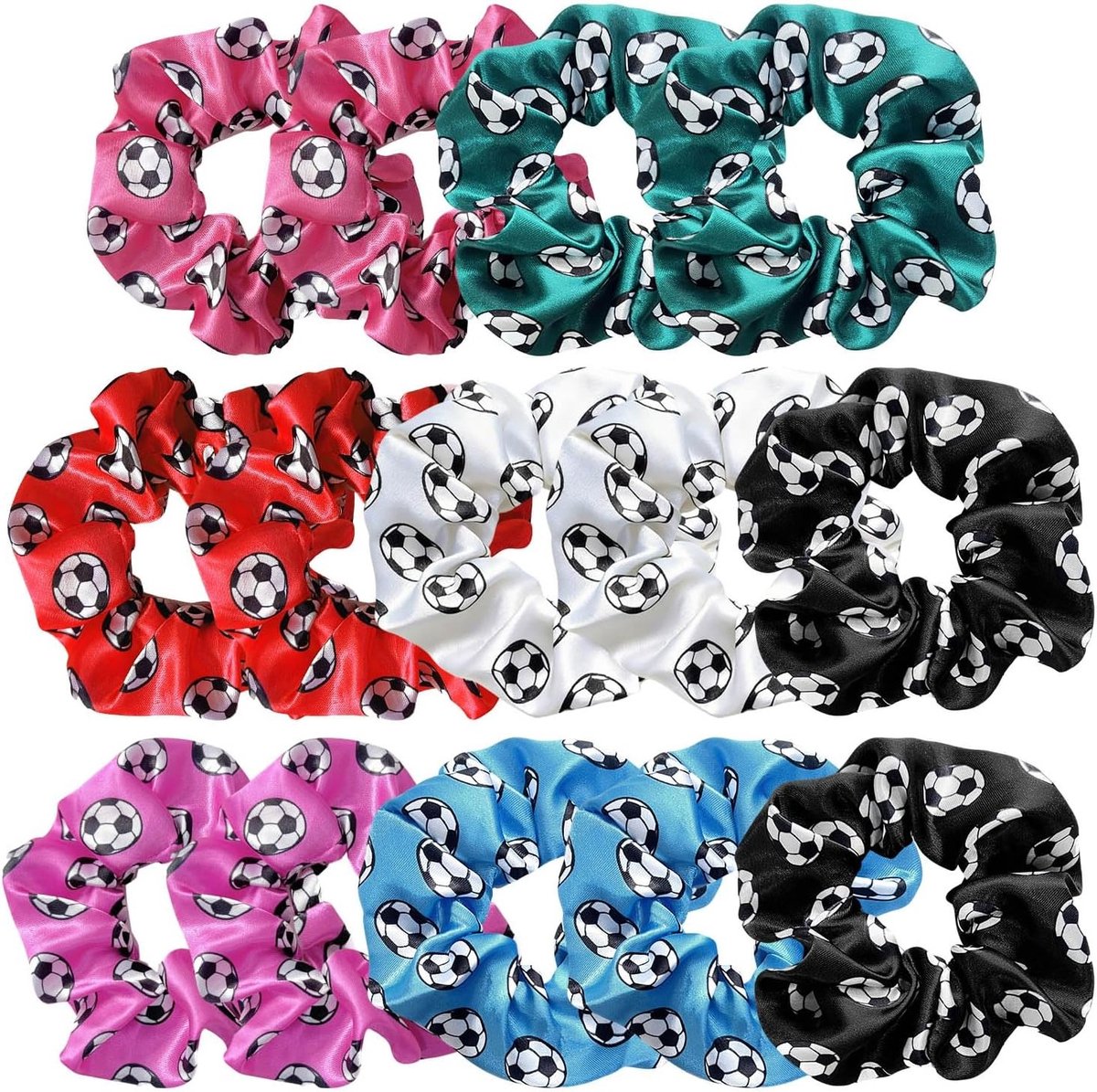 Voetbalscrunchies set van 14, elastische haarbanden voor sport en feest, haaraccessoires voor voetbalfans, perfecte geschenken en party favors