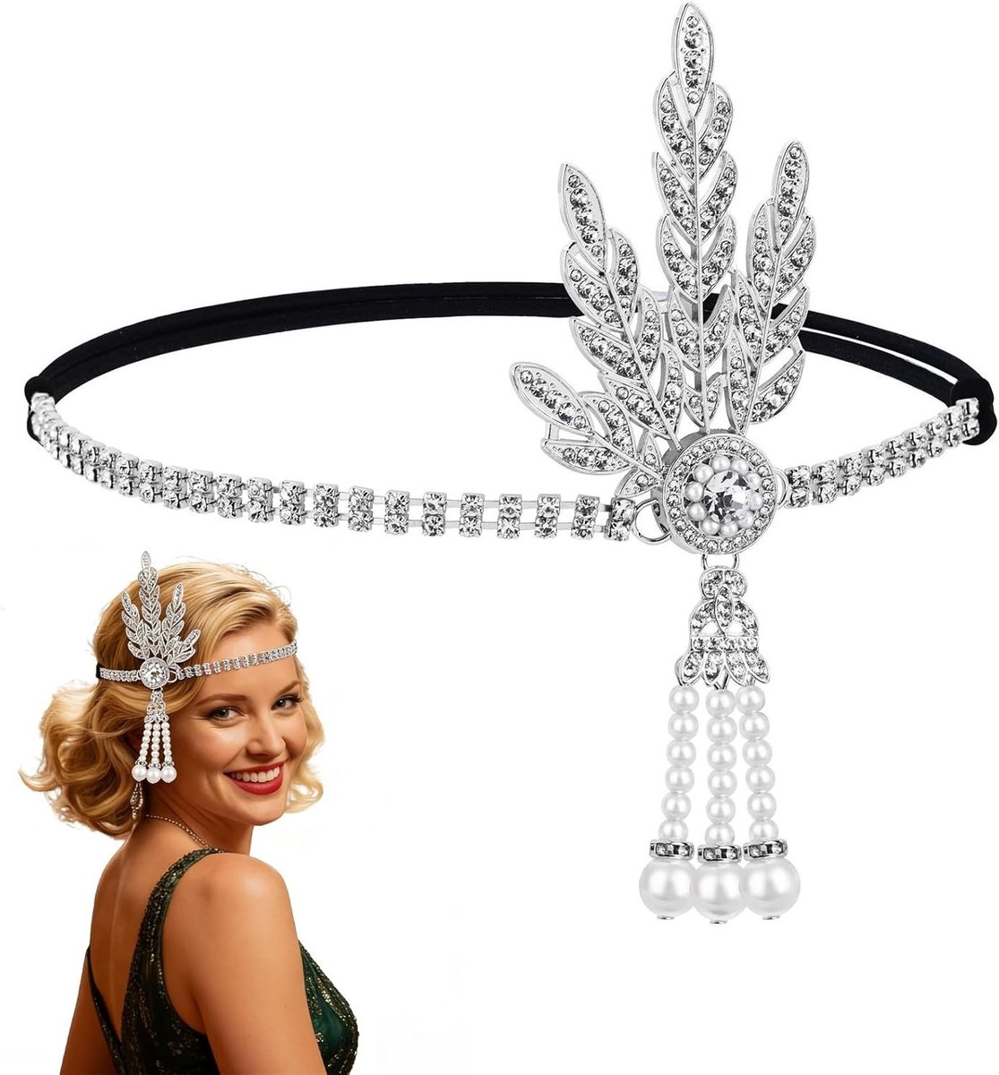 Vintage Dameshoofddeksels, Zwarte Feesthaarband en Jaren 20 Hoofdtooi voor Bruiloft en Gemaskerd Bal Accessoires voor Feestdagen