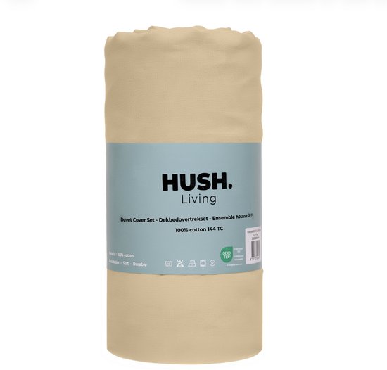 HUSH Living Dekbedovertrek - 100% katoen - 144TC - soepel en ademend - 140x220+20cm - zand — afbeelding 5