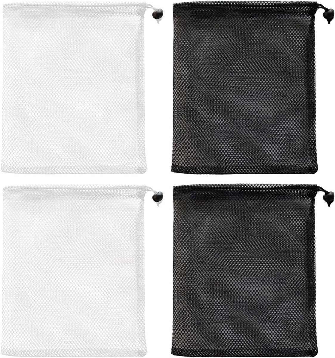 Set van 4 Grote Mesh Tassen met Trekkoord - Multifunctionele Netwerk Opbergtassen voor Sport, Zwemmen, Strand en Reizen - 35 x 40 cm
