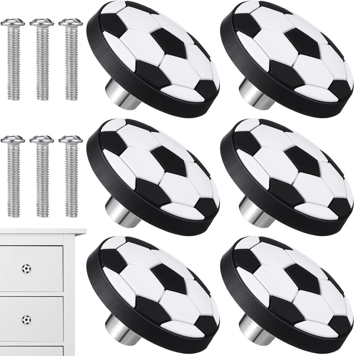 Voetbal Deurklinken voor Laden - 6 Stuks - Decoratieve Knoppen voor Meubels, Keuken en Kinderkamers