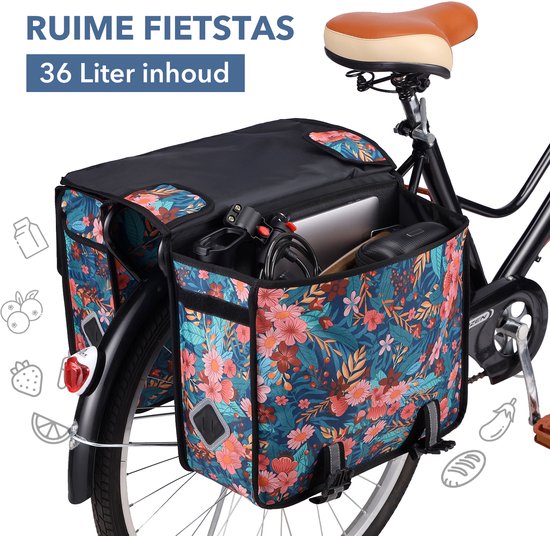 Packaway Dubbele Fietstassen - Waterdichte Fietstassen Elektrische Fiets - 36 Liter - Wild Garden — afbeelding 4