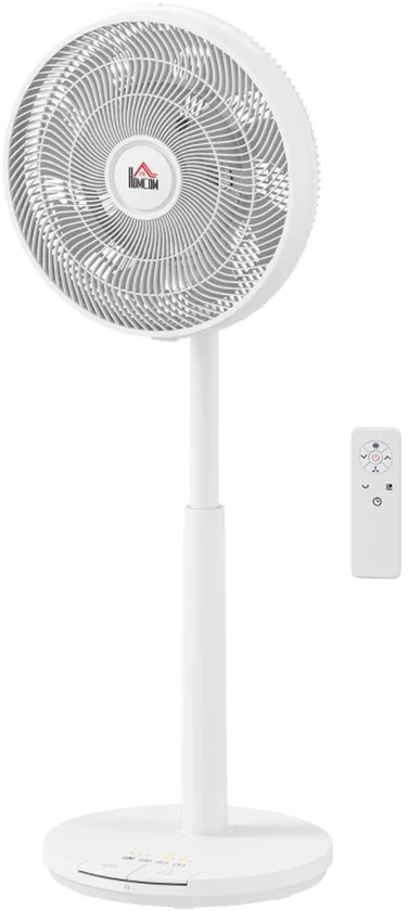 Energiezuinige staande ventilator met DC-motor, 12 snelheden, 3 standen, 80° oscillatie, timer, afstandsbediening, LED-display, 30 dB, wit