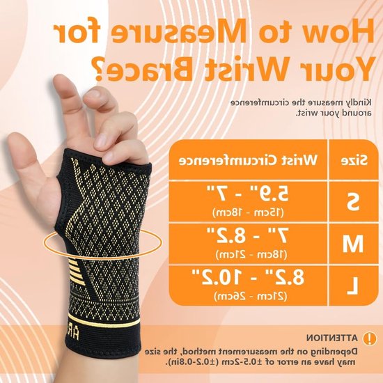 Wrist Support Mouwen Set van 2, Koper Polssteunen voor Links en Rechts, Compressiekousen met Duimlus voor Carpaal Tunnel, Artritis en Tendinitis, Maat S — afbeelding 5