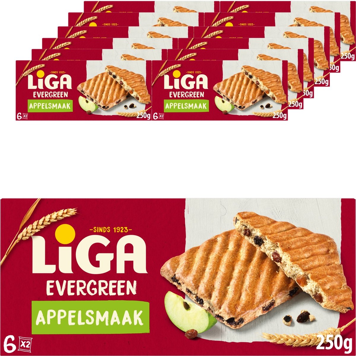 LiGA EverGreen Koekjes Appel 12 x 250g - Koek - Koeken voor Onderweg of Werk en Kantoor