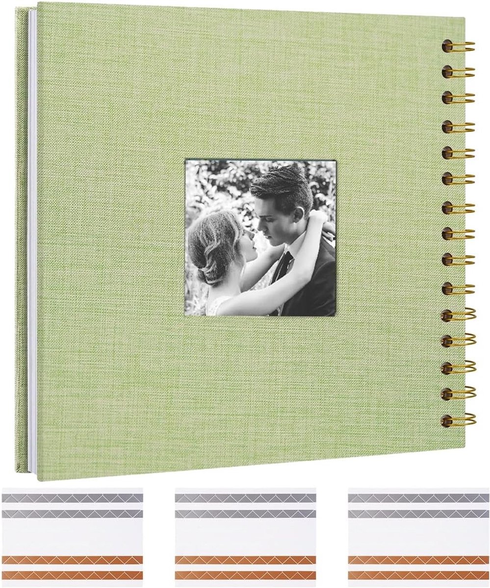 Groot Fotoalbum 20.5 x 20.5 cm voor Invoegen, Scrapbook Fotoalbums met Linnen Kaft, Inclusief Hoekstickers en Glanzende Scheidingsbladen voor Reis- en Familiefoto's