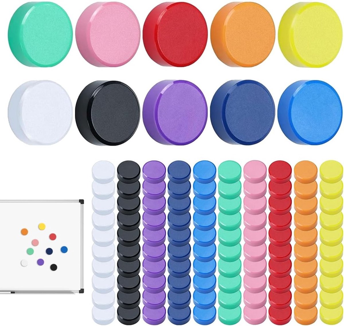 Set van 100 Sterke Magneten voor Magnetisch Bord, Kleurige Fridge Magneten, Ideaal voor School, Kantoor en Creatieve Projecten