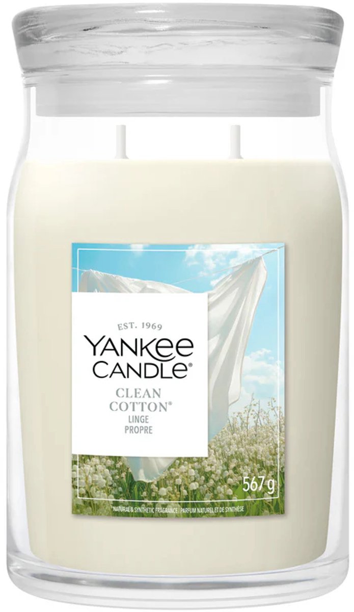 Yankee Candle Clean Cotton Large Jar Geurkaars - 90 branduren - twee lonten Wit