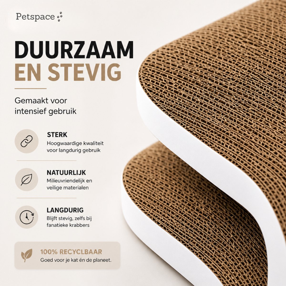 Petspace® - Krabkarton voor Katten - Krabpaal - Krabplank - 2 in 1 Krabplaat - Krabmeubel Karton - Krabmat - Kattenmand - Kattenbed - Wit – foto 8