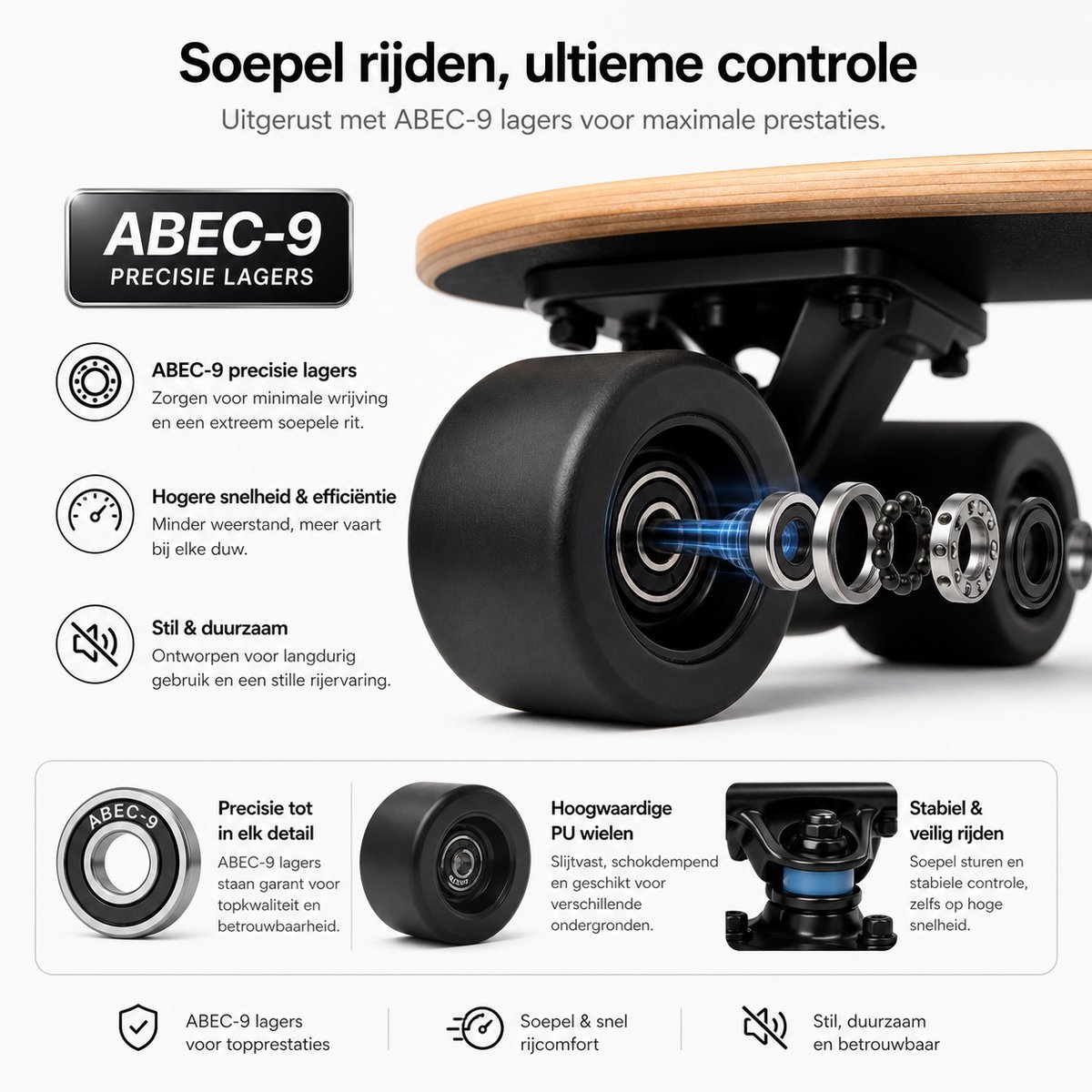 Suotu Skateboard - Longboard - 102.5x23x57.5 cm - ABEC-9 - 95A - schokabsorptie - Jongens - Meisjes - Volwassenen Skateboards — afbeelding 7