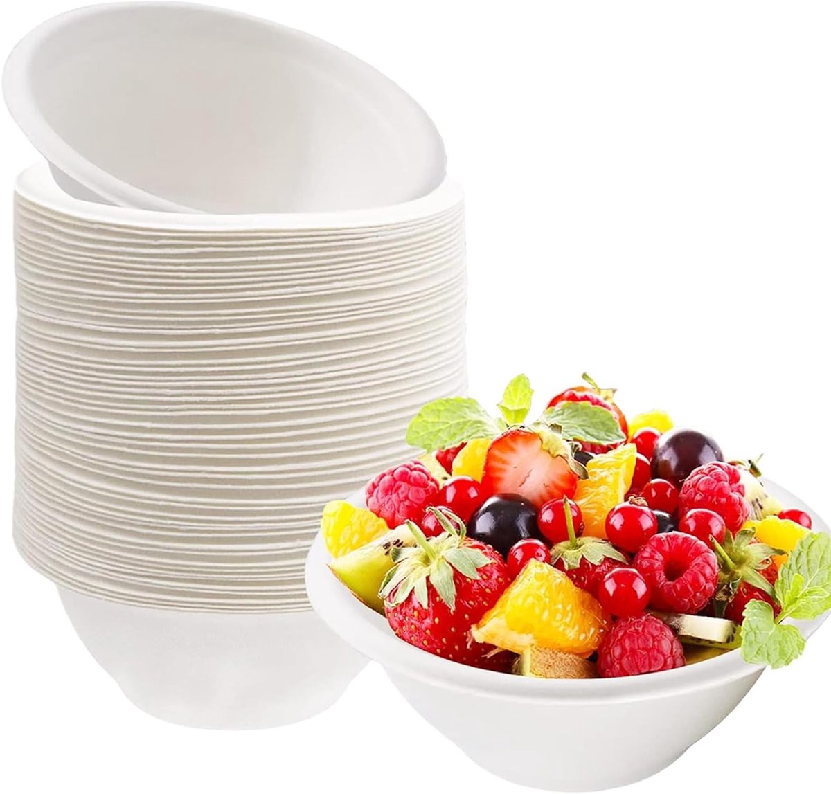 Verpakkingen van 50 Composteerbare Papieren Kommetjes van Suikerriet - 7.7oz/220ml - Milieuvriendelijk voor Desserts en Soepen - Geschikt voor Warm en Koud Voedsel