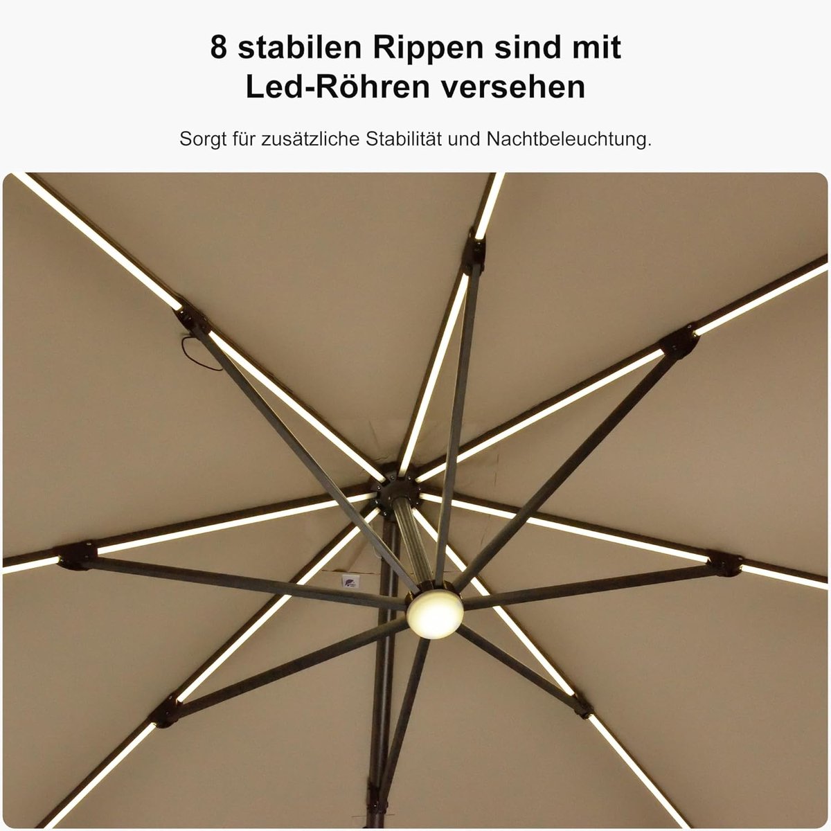 Tuinparasol Zweefparasol 300x300 cm met LED Solar Verlichting – Aluminium Kantelbare 360° Draaibare Parasol met Zwengel, Voetpedaal, UV-bestendig & Waterafstotend – Beige – Faisal