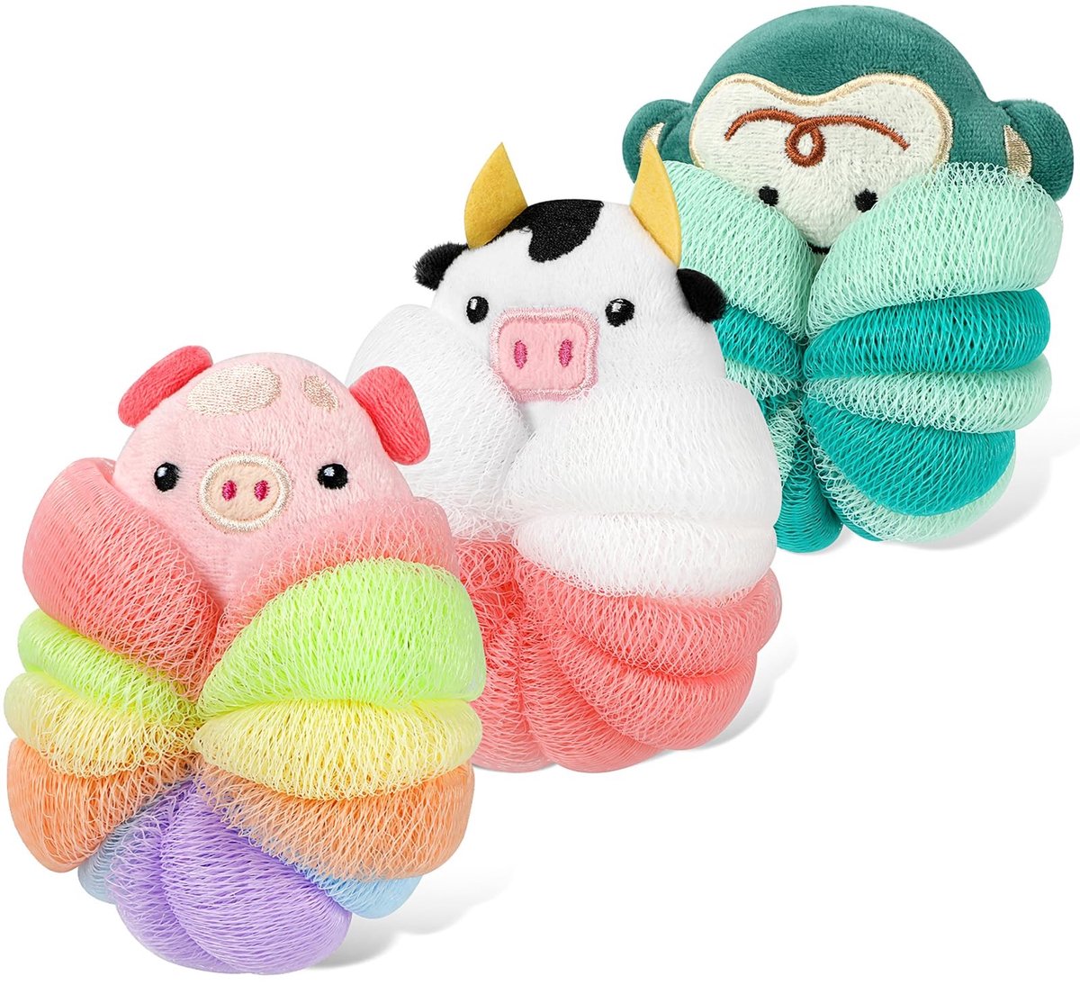 Allecto - Kids Loofah - Dieren Bad Sponges - Leuke Douche Puffs - Fun Mesh Luffa - Bad Scrubber voor Kinderen - Geschikt voor Peuters