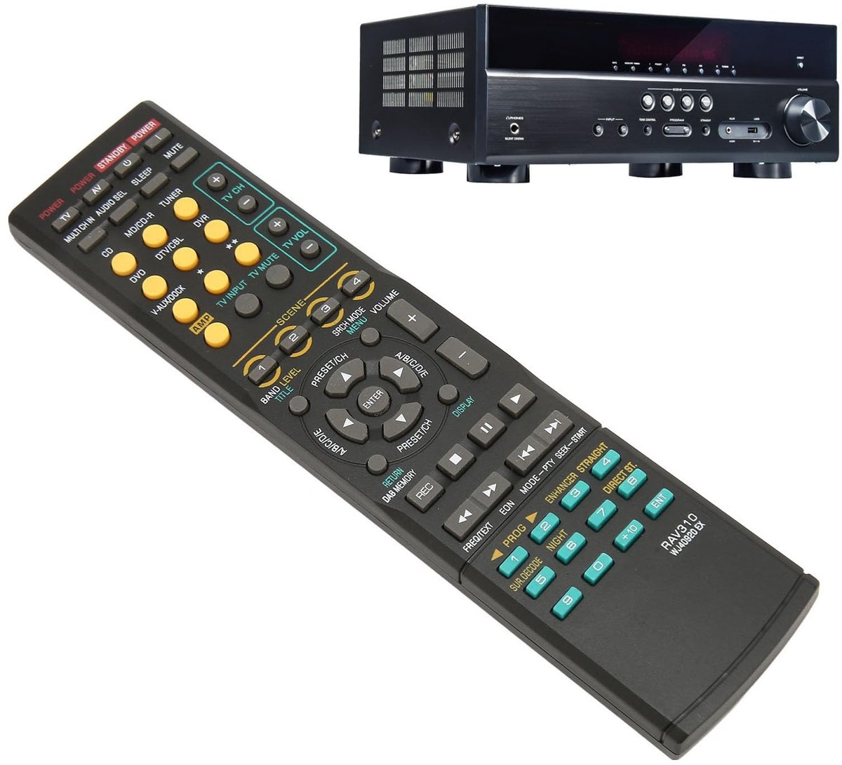RAV310 WJ40920 EX Afstandsbediening voor AV Receiver - Vervangend, Compatibel met RX-V563, YHT280, RX-V1900, en Meer