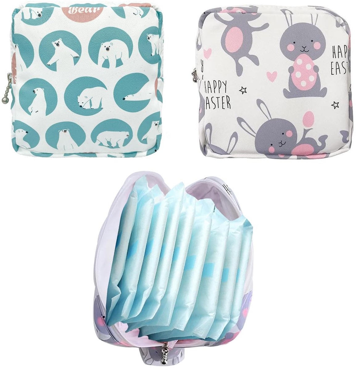 aladdien - Sanitary Napkin Storage Bag - Draagbare Opbergzak voor Vrouwelijke Hygiëne - Blauw en Wit - Compact en Handig - Perfect voor Op Reis - Id..