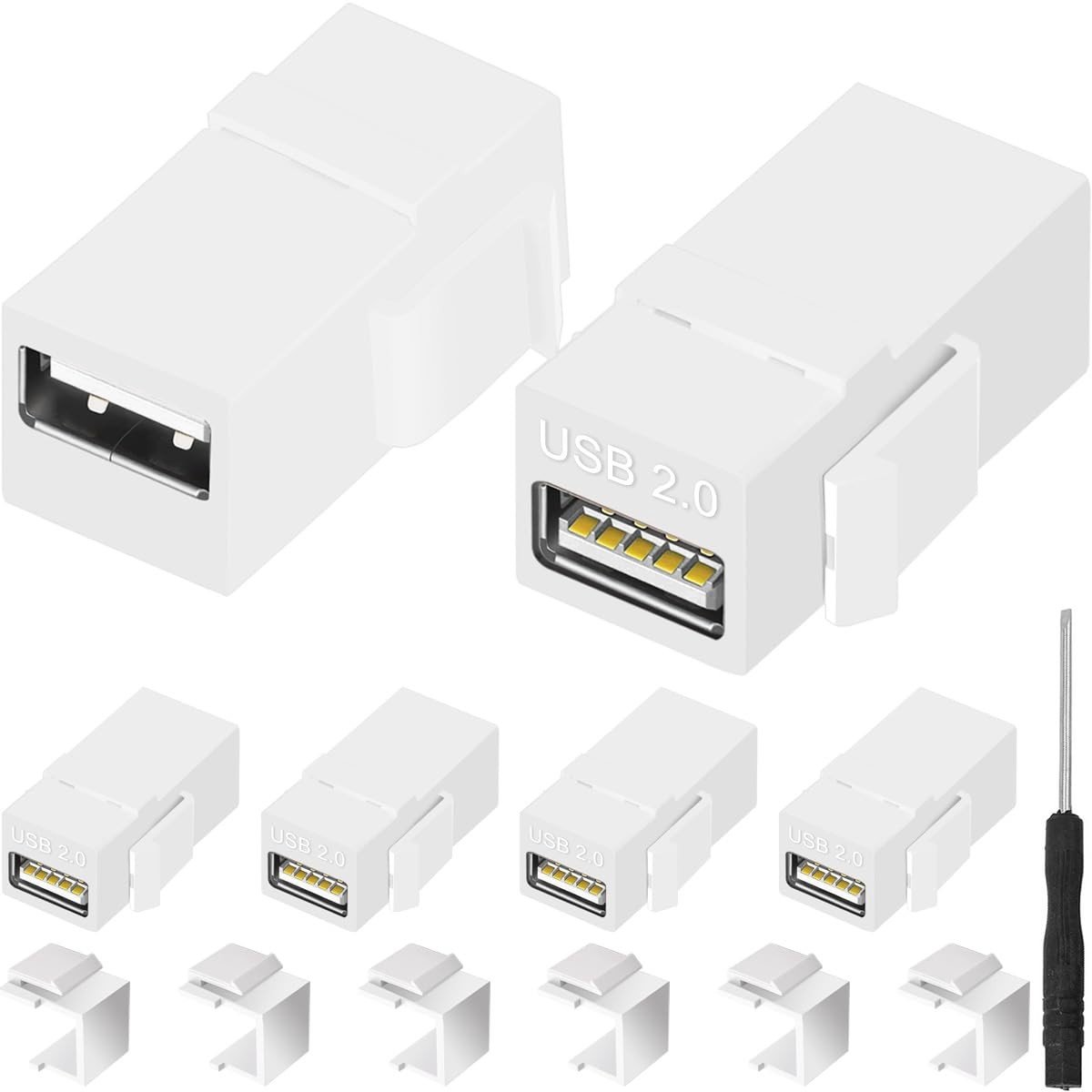 USB 2.0 Keystone Jack Inserts - 6 Stuks, USB Female naar Female Adapter, Wit