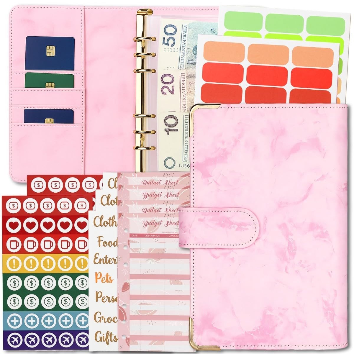 Retoo Budget Planner A6 - Geldorganisator met Ringband en Magneetsluiting - Roze