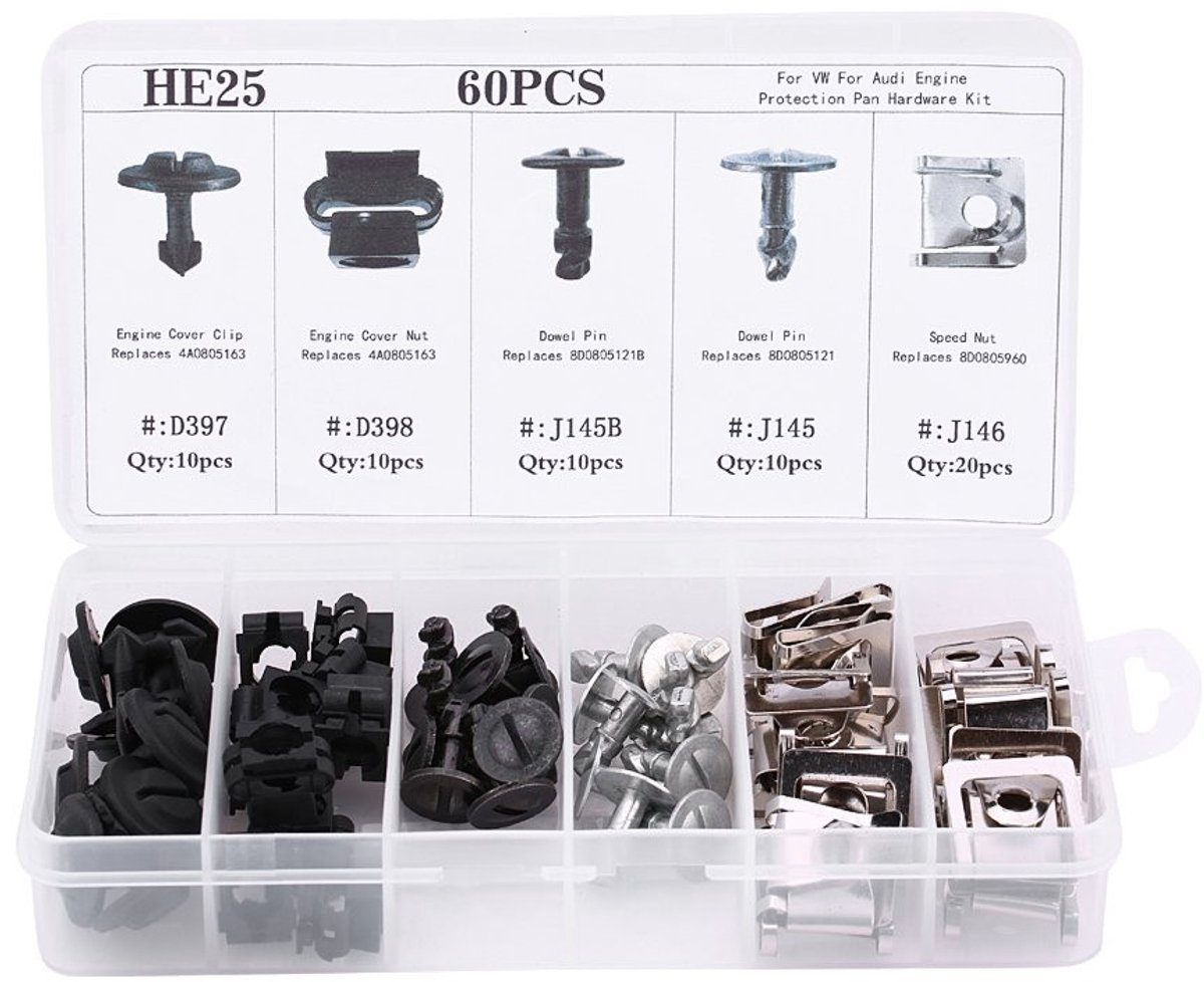 Qiilu 60-delige Auto Clips en Rivets Set - 5 Soorten Plastic Bevestigingsmiddelen