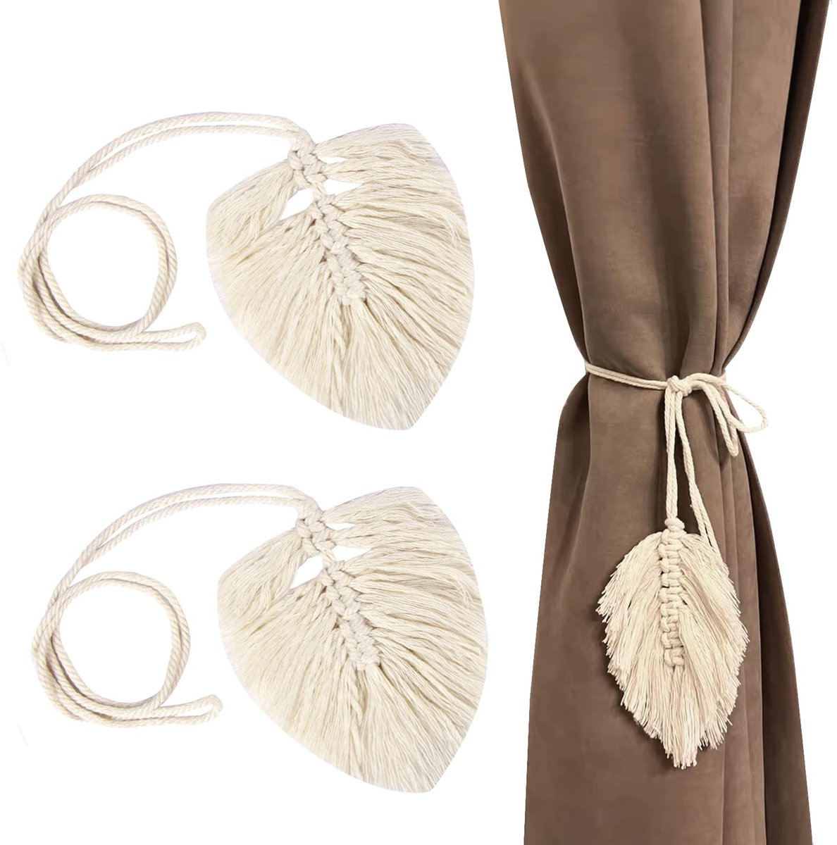 aladdien - Gordijnhouder - Handgemaakte gordijnbinders - Beige - Decoratie voor thuis - Macramé gordijnhouders - Geschikt voor woonkamer en slaapkamer