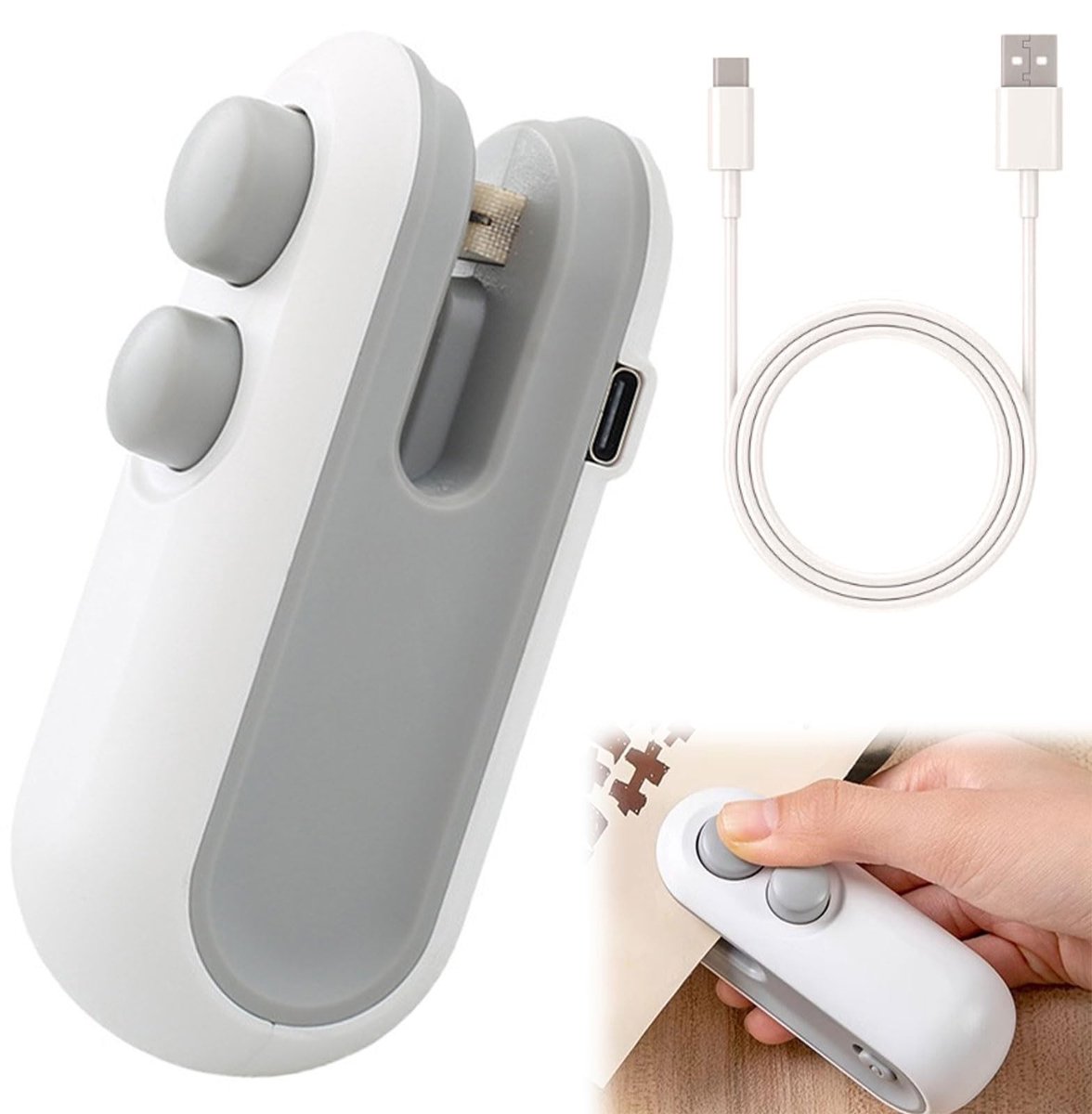 Allecto - USB Sealapparaat - Draagbare Sealer - 2-in-1 Snijfunctie - Wit - Geschikt voor Plastic Tassen - Handig voor Snacks - Ideaal voor thuisgeb...
