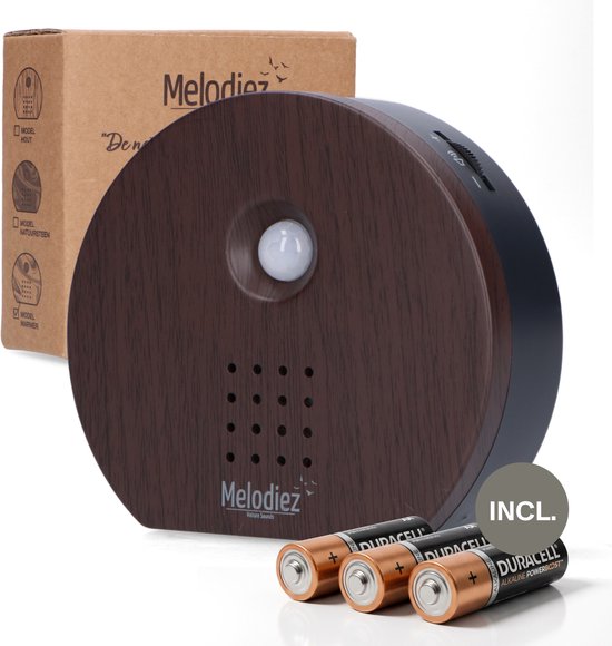 Melodiez geluidsbox met batterijen en een gesloten doos.