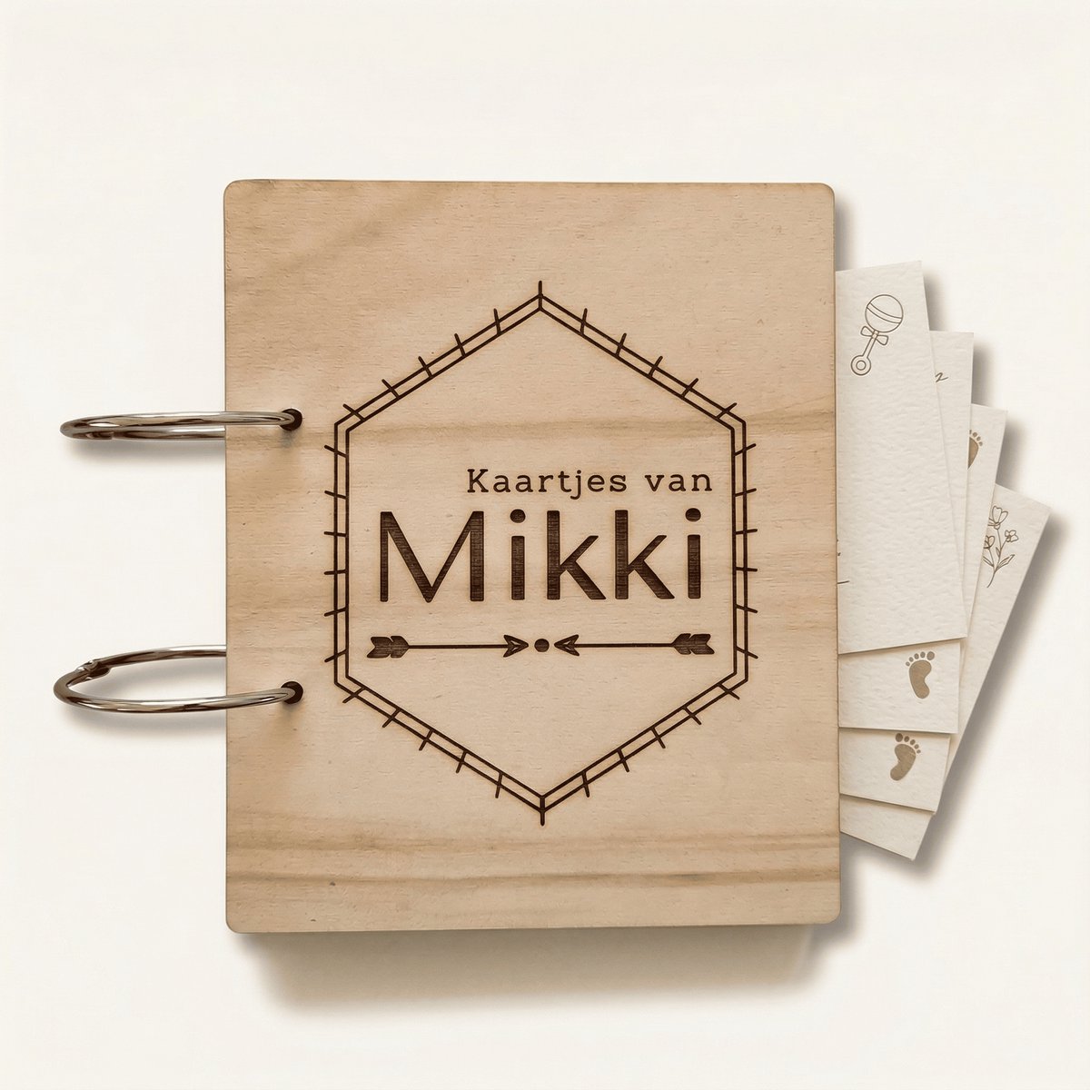 Mikki Joan - Bewaarbundel geboortekaartjes Hexagon - Geboortekaartjes bewaren - Geboortekaartjesbundel - Inclusief rvs ringen