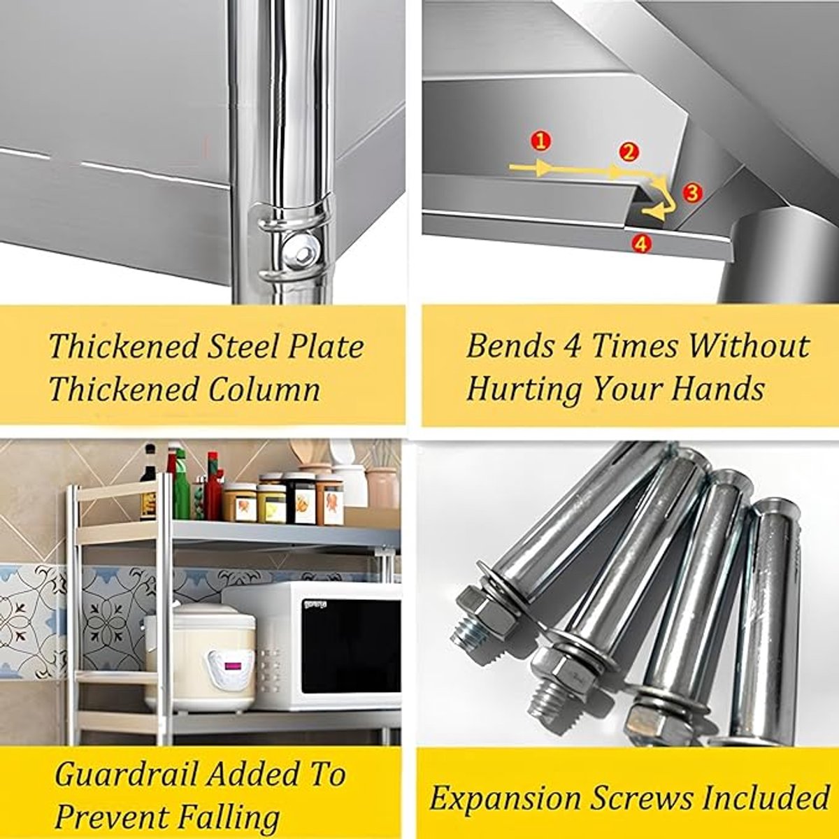 Stainless Steel Wall Shelf 100x35 cm – 3-Tier Floating Kitchen Rack – Space Saving Storage Shelf – Easy Installation – Modern Multifunctional Design