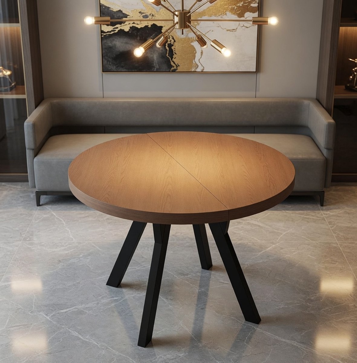 Uitschuifbare Ronde Eettafel 90–140 cm – Moderne Keuken- en Eetkamertafel met 36 mm Laminaatblad – Massieve Poten – Krassbestendige Tafel voor 4–6 Personen – Sonoma Eiken Design – Ganeey
