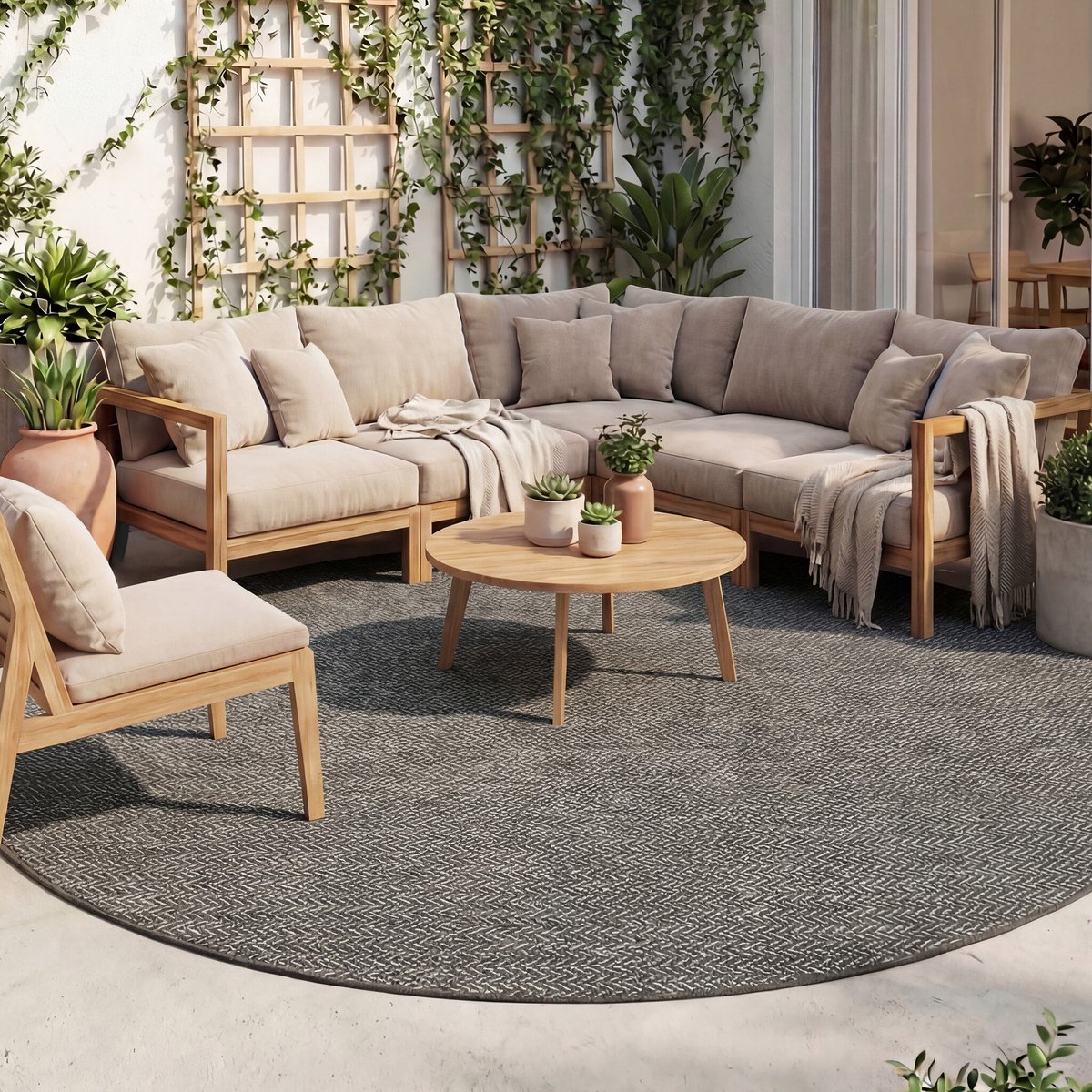 Fraai Rond buitenkleed - Malta Arrow Zwart - Ø 160cm