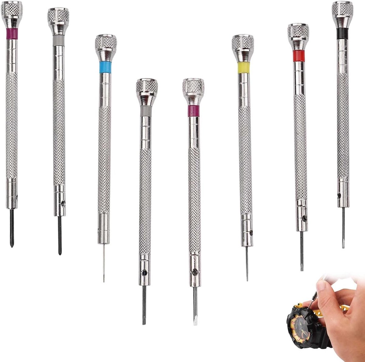 Precisie schroevendraaierset voor horloges - 8-delige set voor horlogemakers, juwelen en elektronica reparatie, ideaal voor horloge glazen en klokken