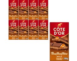 Côte d'Or BonBonBloc Chocoladereep Melk Praliné & Karamel 8 x 200g - Chocolade Tabletten - Cadeau vrouwen of mannen verjaardag - Voorraad