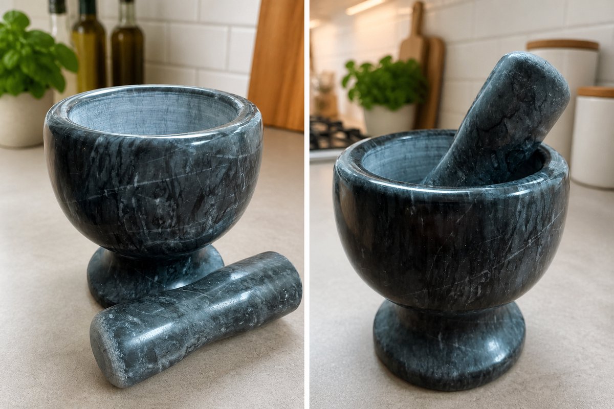 M.T.C© Vijzel -kruiden stamper-Antraciet grijze vijzel met stamper van graniet 13 cm - Keuken/kookbenodigdheden - Kruiden en specerijen vermalen - Pasta's en pesto maken - Vijzels