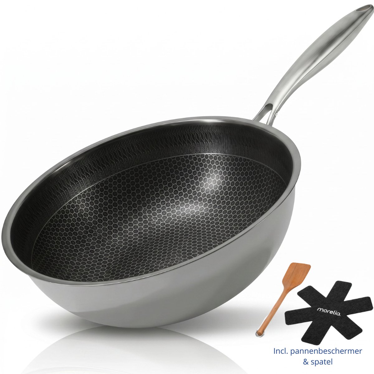 Morelia® Hybrid Wokpan 30 cm - Inductie en Gas - PFAS Vrij - Keramische Anti aanbaklaag - Oven en Vaatwasserbestendig - Zwart van Morelia