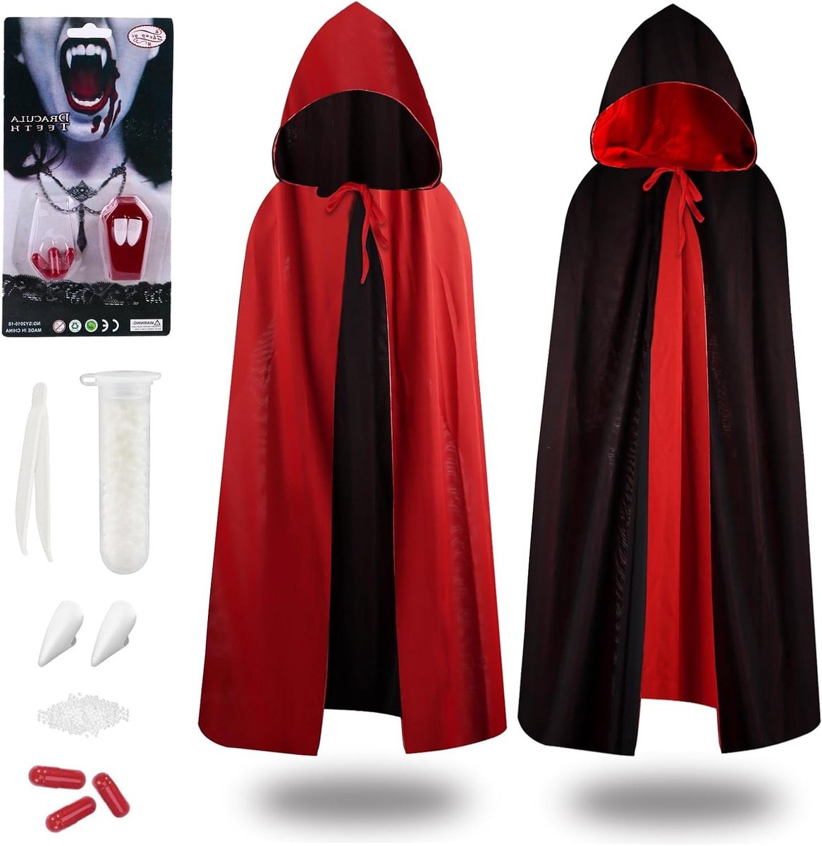 Vampier Kostuum Set met Dubbelzijdige Cape voor Halloween, Carnaval en Feestjes voor Vrouwen