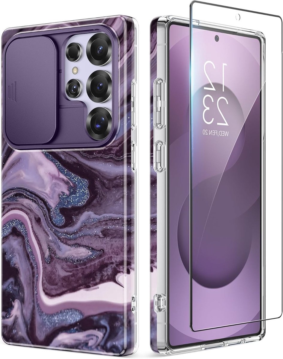 Beschermende Hoes voor Samsung Galaxy S25 Ultra 6.9'' met Camera Cover, Schermbeschermer en Schokbestendige Marble Ontwerp