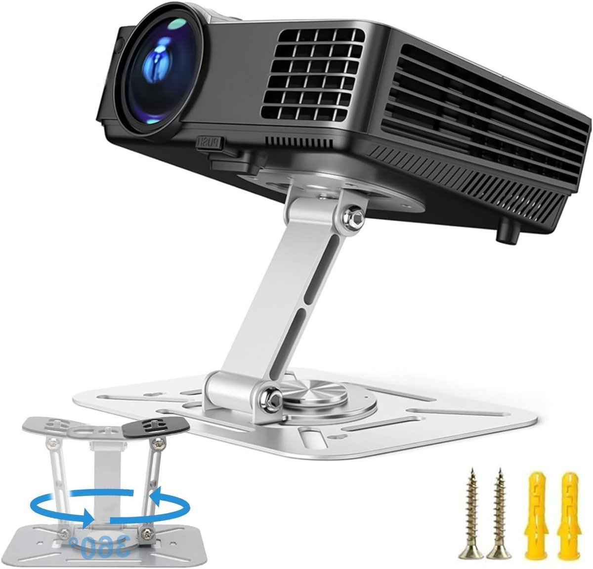 360° Rotatable Projector Beugel voor Plafondmontage, Geschikt voor de meeste Projectoren, Ideaal voor Thuisbioscoop, Speelkamer en Kantoor