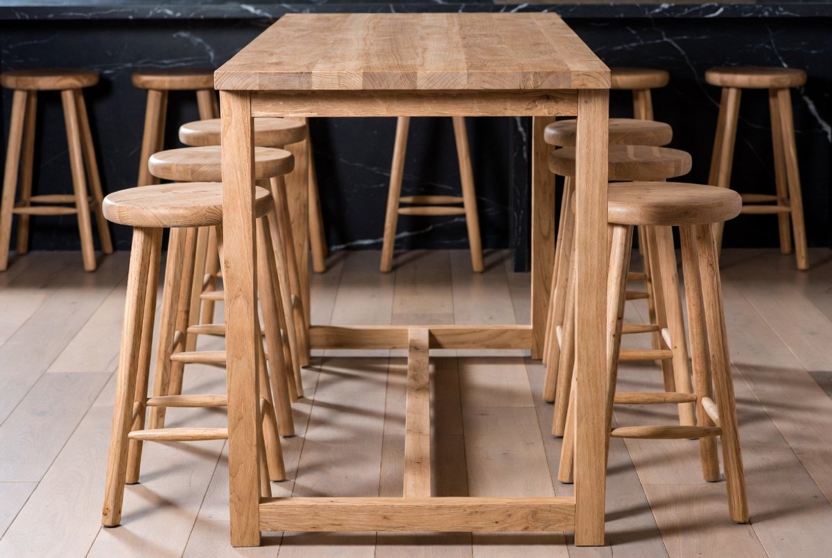 Luxe 7-delige Massief Acaciahouten Bartafel Set met 6 Krukken – Ronde Rustieke Barset voor Keuken, Eethoek & Terras – Duurzaam Hardhout, Weerbestendig & Stevig – Bruin – 70 cm Diepte – Complete Barmeubel Set – Ganeey