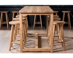 Luxe 7-delige Massief Acaciahouten Bartafel Set met 6 Krukken – Ronde Rustieke Barset voor Keuken, Eethoek & Terras – Duurzaam Hardhout, Weerbestendig & Stevig – Bruin – 70 cm Diepte – Complete Barmeubel Set – Ganeey
