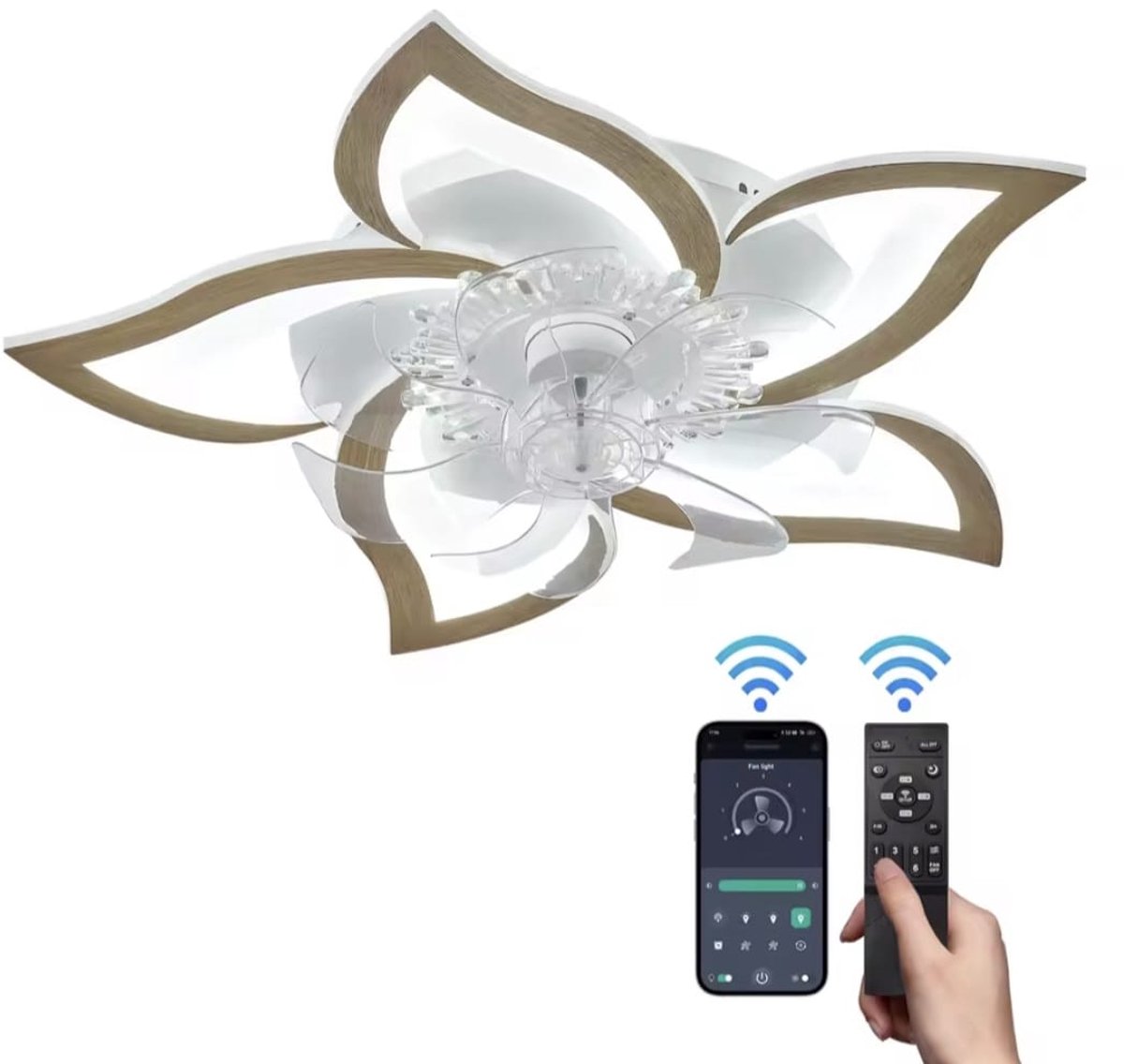 Equivera Plafonniere met Ventilator - Hout - Plafondventilator - Plafondventilator Met Afstandsbediening & APP - Plafondventilator Slaapkamer - Plafond Ventilator met Verlichting - Plafondlamp - Plafonniere - Ideaal voor in uw slaapkamer!