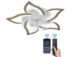 Equivera Plafonniere met Ventilator - Hout - Plafondventilator - Plafondventilator Met Afstandsbediening & APP - Plafondventilator Slaapkamer - Plafond Ventilator met Verlichting - Plafondlamp - Plafonniere - Ideaal voor in uw slaapkamer!