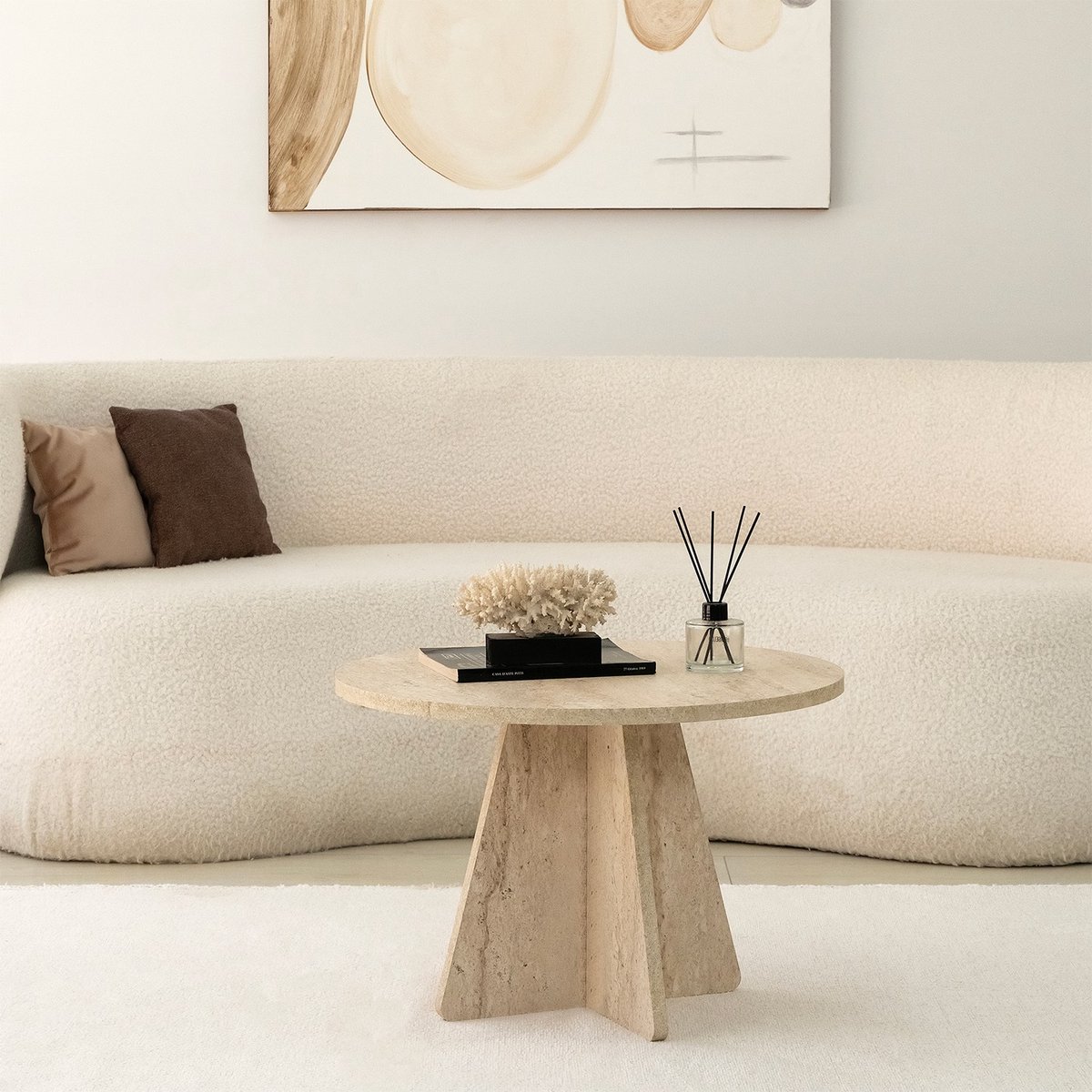 Asir - Salontafel - Travertine - 100% met melamine gecoat spaanplaat - 60 x 60 x 40 cm