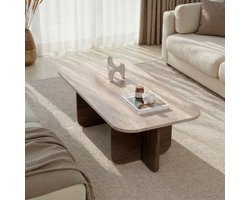 Asir - Salontafel - Travertijn, walnoot - 100% met melamine gecoat spaanplaat - 120 x 60 x 41 cm