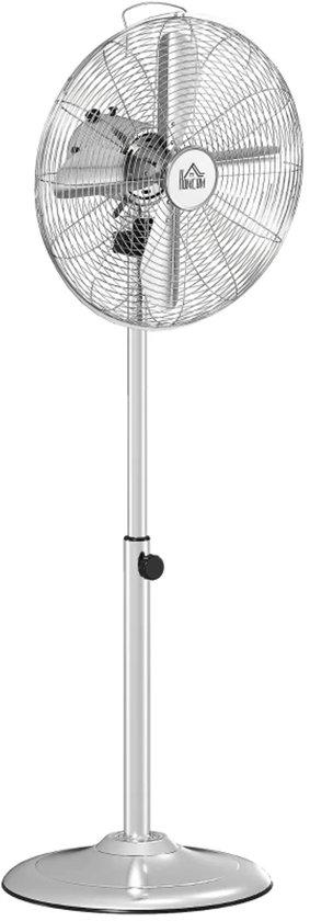 Staande ventilator zilver 3 snelheden 70° zwenkend verstelbaar 87-120 cm hoogte 4 metalen bladen