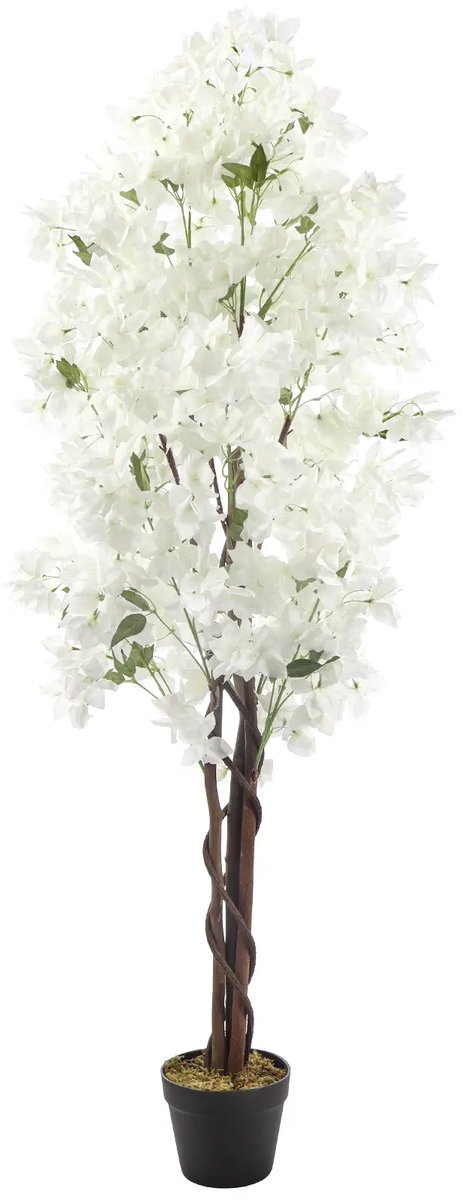 Kunstpalm Witte Kunstplant Bougainvillea 150 cm – Kunst Bloesemboom – Nep Boom met Bloemen – Onderhoudsvrije Decoratie Bloemboom